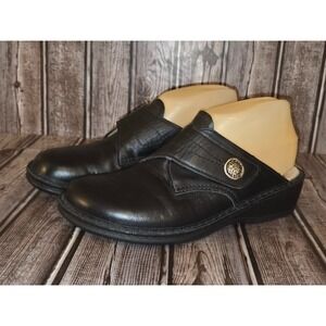Sz 38 D/ 7-7.5 Finn Comfort Santa Fe Soft Footbed Black Leather Clogs Shoes EUC!